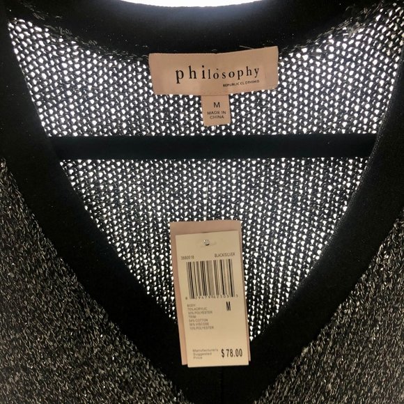 Philosophy Black White Silver Sweater Medium $78 - Picture 7 of 7